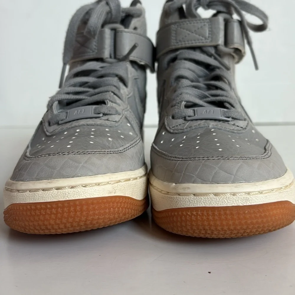 Nike AF1 Hi Premium croc embossed gray high top sneaker lace up velcro ankle